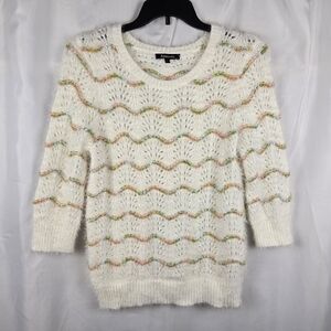 Relativity Multicolored Wavy Stripe Open Knit Eyelash Sweater Women Size Large